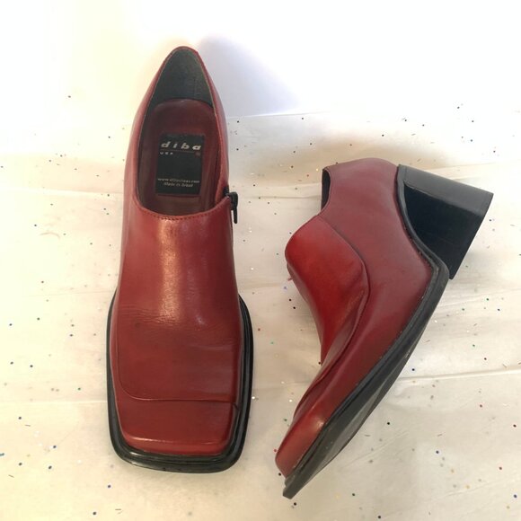 Diba Vtg Y2K Red Square Toe Flat Toe Box Block Heel Loafers Zip Side - Sz 8.5 - Picture 10 of 15